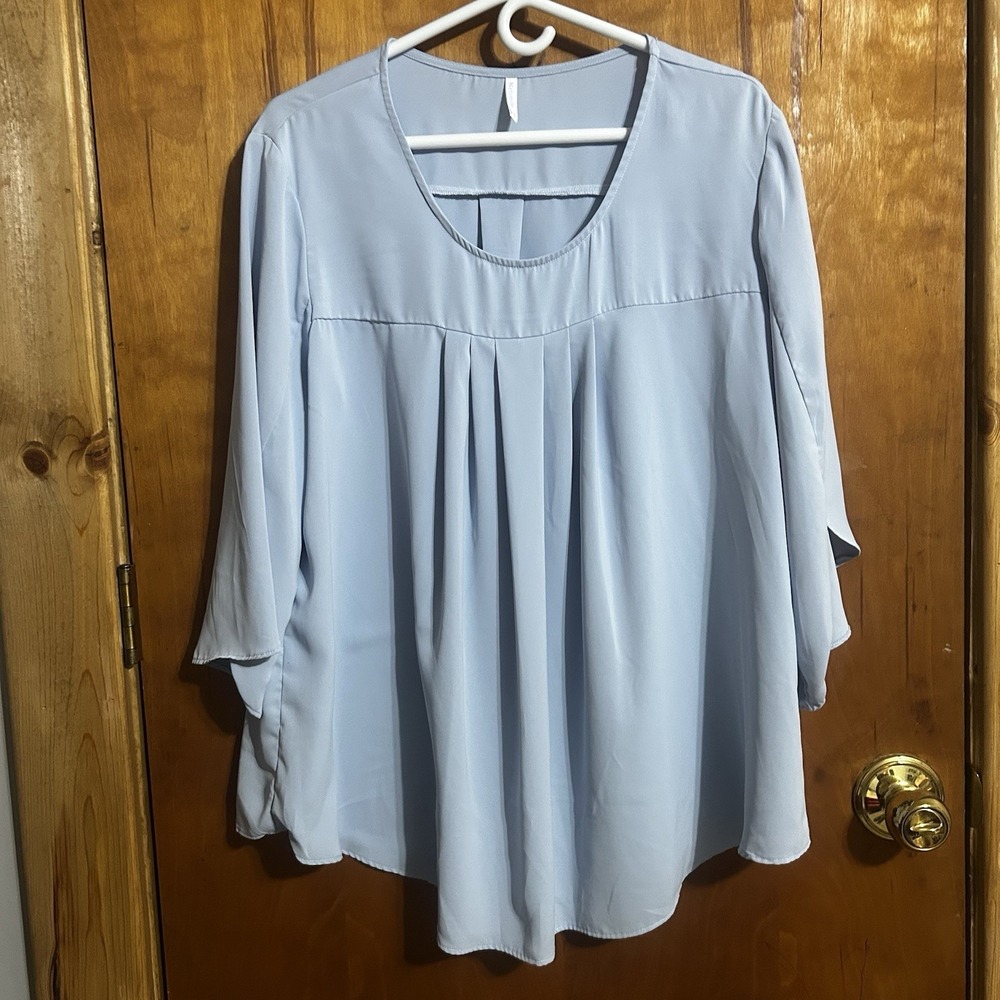 Netsmile Pleated Top Size L 3/4 Tulip Sleeve Light Blue